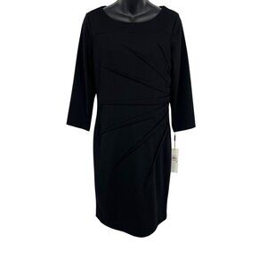 Calvin Klein Womens Size 10 Black Sheath Dress 3/4 Sleeves Side Pleat NWT New